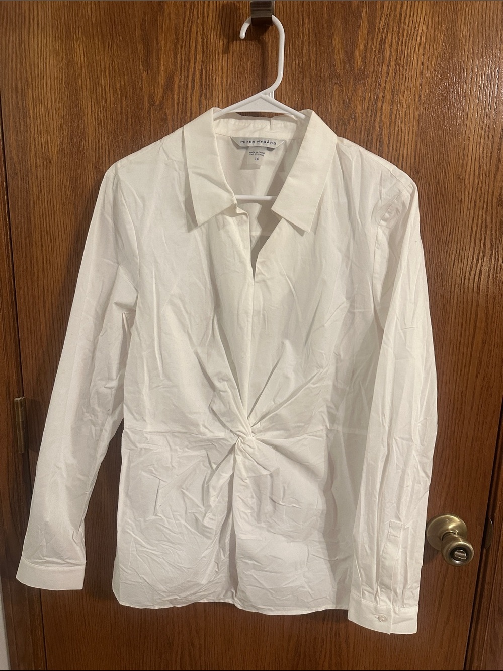 Peter Nygard White Twist-Front Collared Blouse